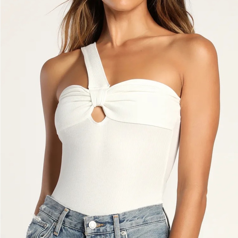 Lulus white one-shoulder ribbed bodysuit